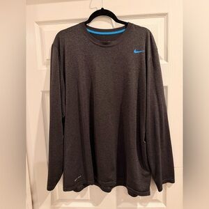 Nike Long-Sleeve Dri-FIT Crew Shirt - Charcoal with Blue Swoosh